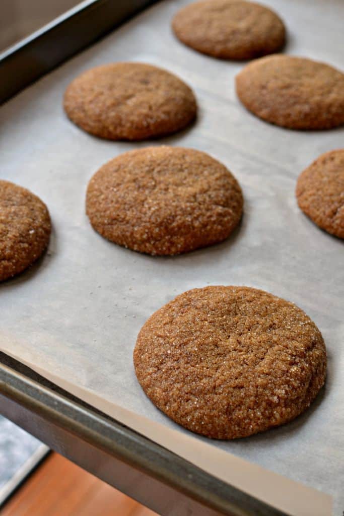 Place the cookie dough balls on parchment paper covered cookie sheets about 2 inches apart and bake for about 12 minutes. 