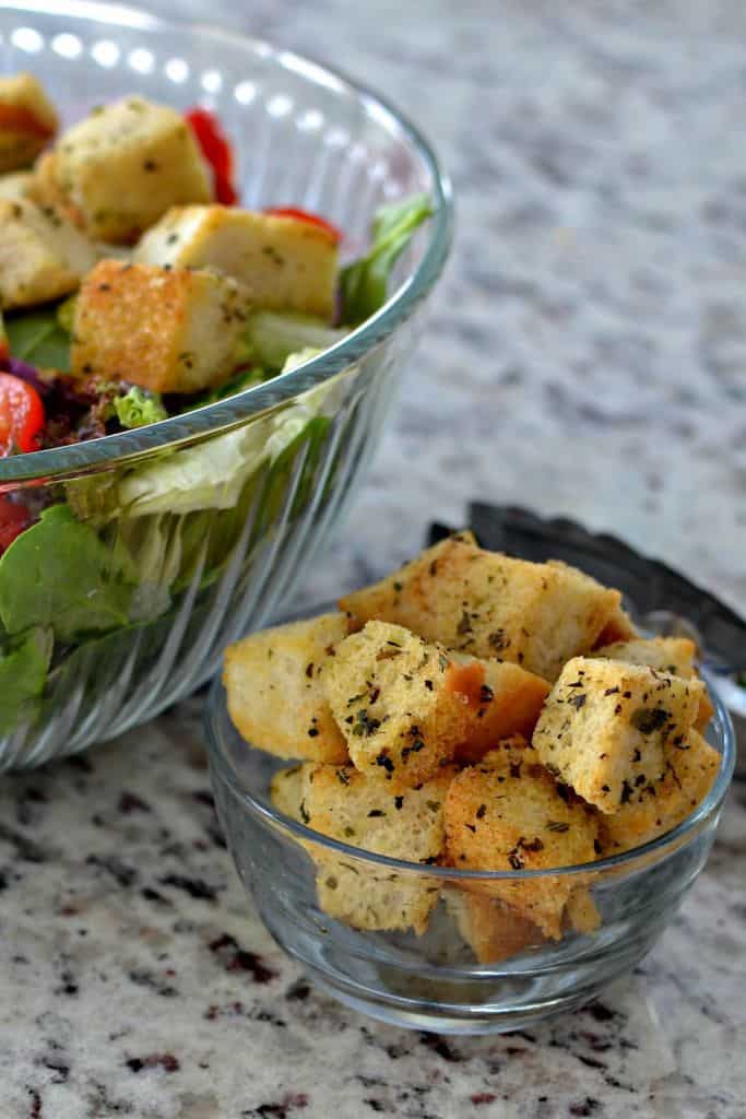 Perfectly seasoned homemade croutons are the perfect topping for any fresh salad