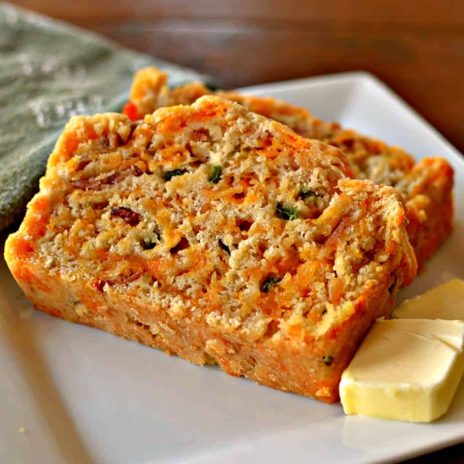 This easy Beer Bread recipe has crispy smoked bacon, mildly spicy jalapenos, and a generous portion of sharp cheddar.