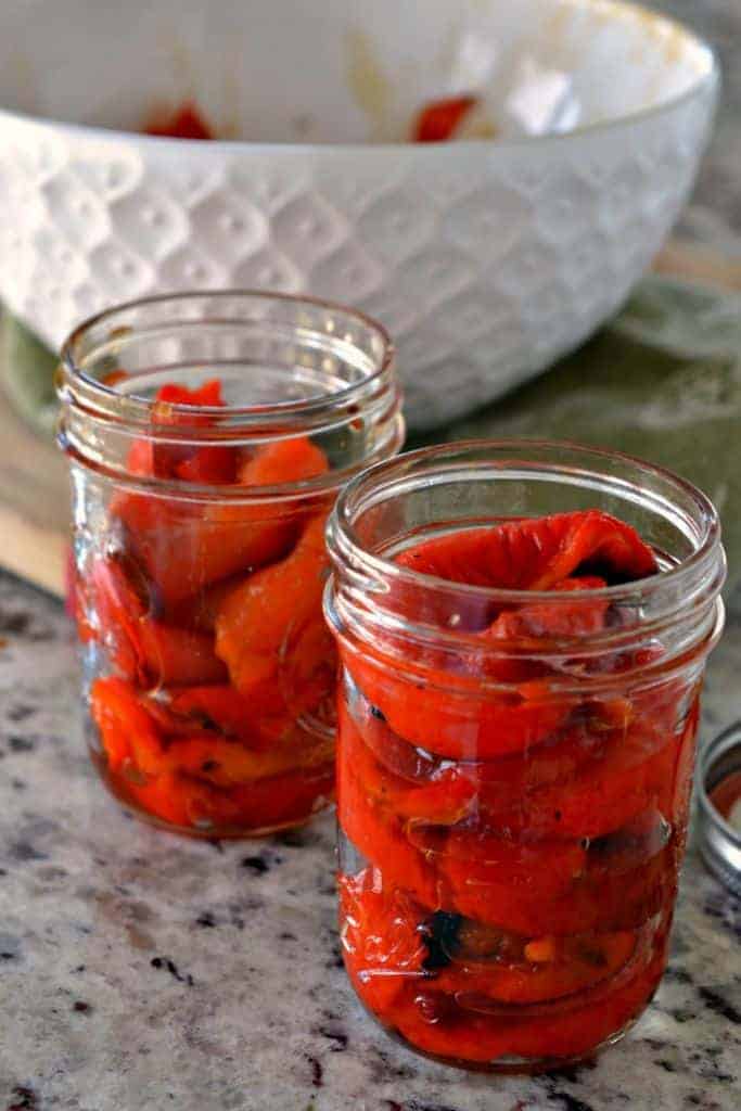 You can store your homemade roasted red peppers in air-tight containers for up to 3-4 weeks after making