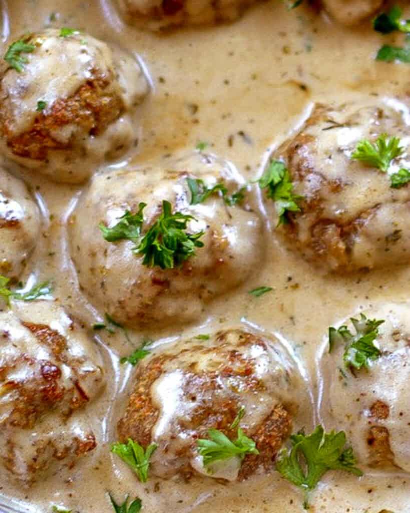 Tender turkey meatballs with a luscious cream sauce. 