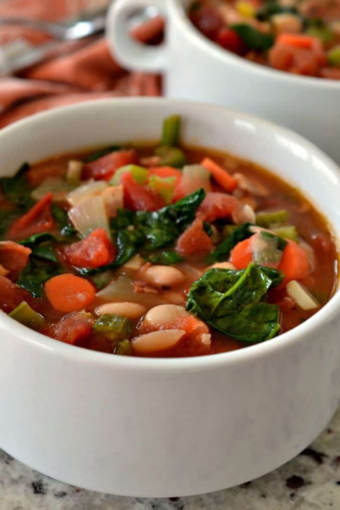 Tuscan White Bean Soup is easy to make and packed with flavorful veggies in a hearty tomato broth