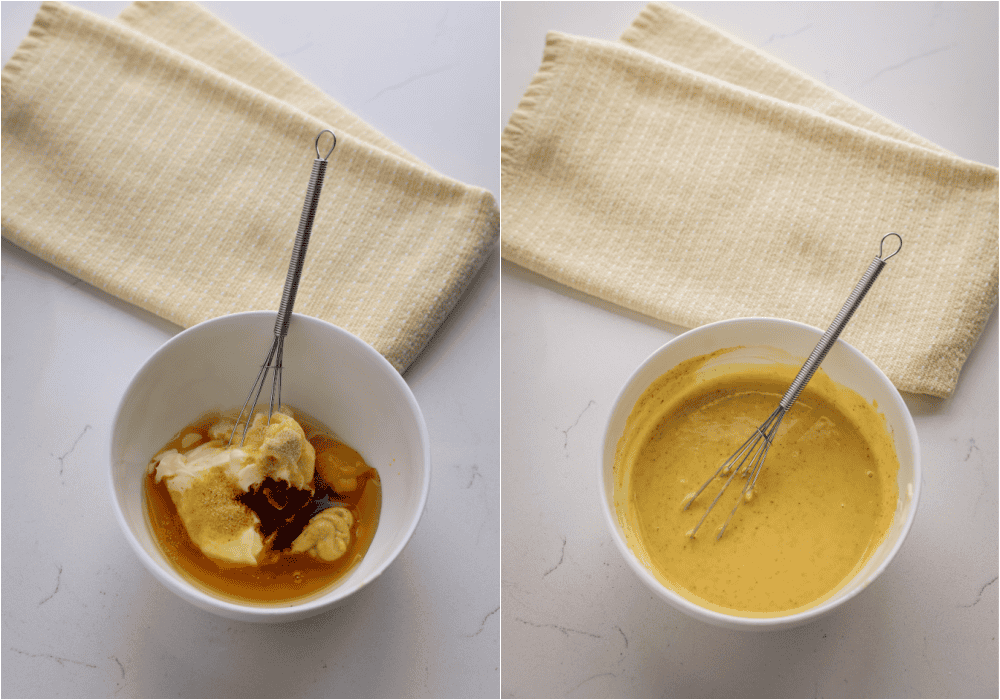 Honey Mustard Sauce Recipe Some of the steps to making honey mustard sauce. Whisk the mayonnaise, Dijon mustard, yellow mustard, apple cider vinegar, onion powder, garlic powder, smoked paprika, and honey to taste.