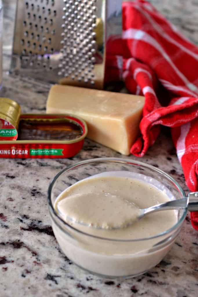 Chicken Caesar Salad dressing is best homemade and don't forget the anchovies! 