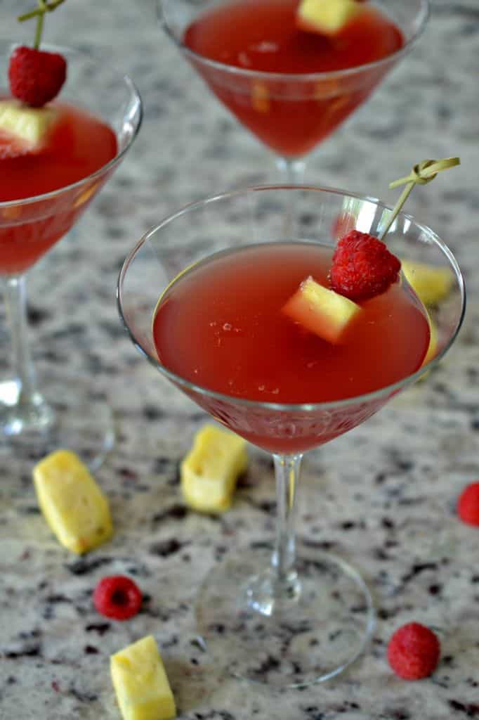 A classic French Martini is made with pineapple juice, a hint of lime, and raspberry liqueur