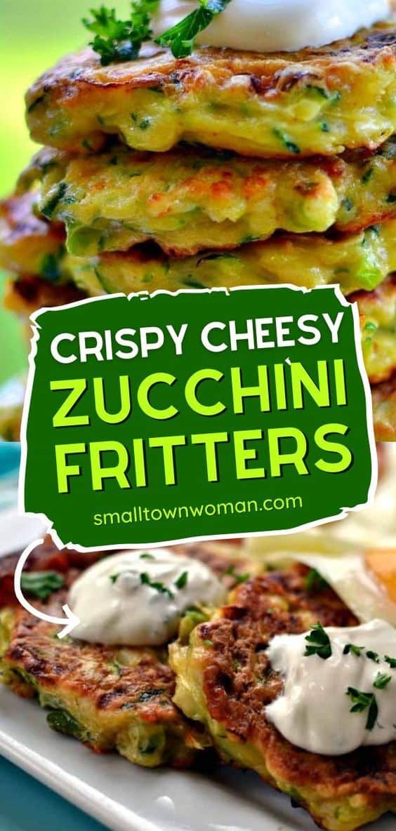 Crispy Cheesy Zucchini Fritters - Small Town Woman