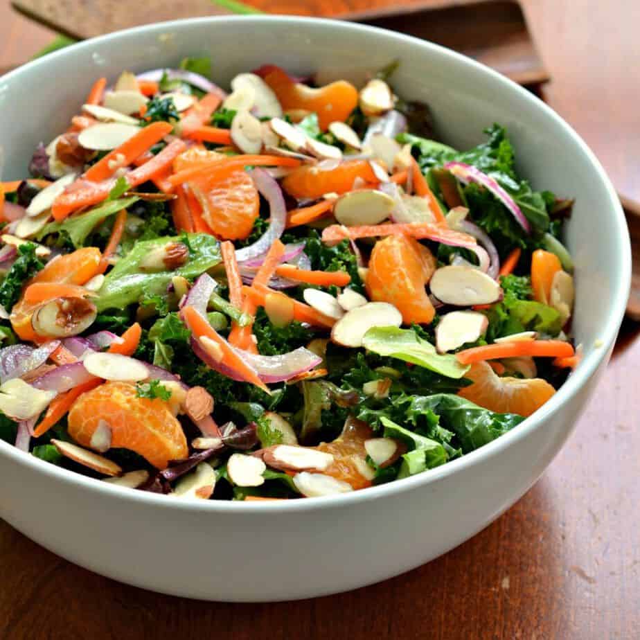 This Asian-inspired Kale Salad with Ginger Vinaigrette is a refreshing, healthy lunch