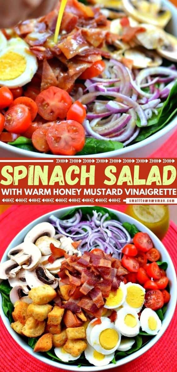 Spinach Salad with Warm Honey Mustard Vinaigrette Small Town Woman