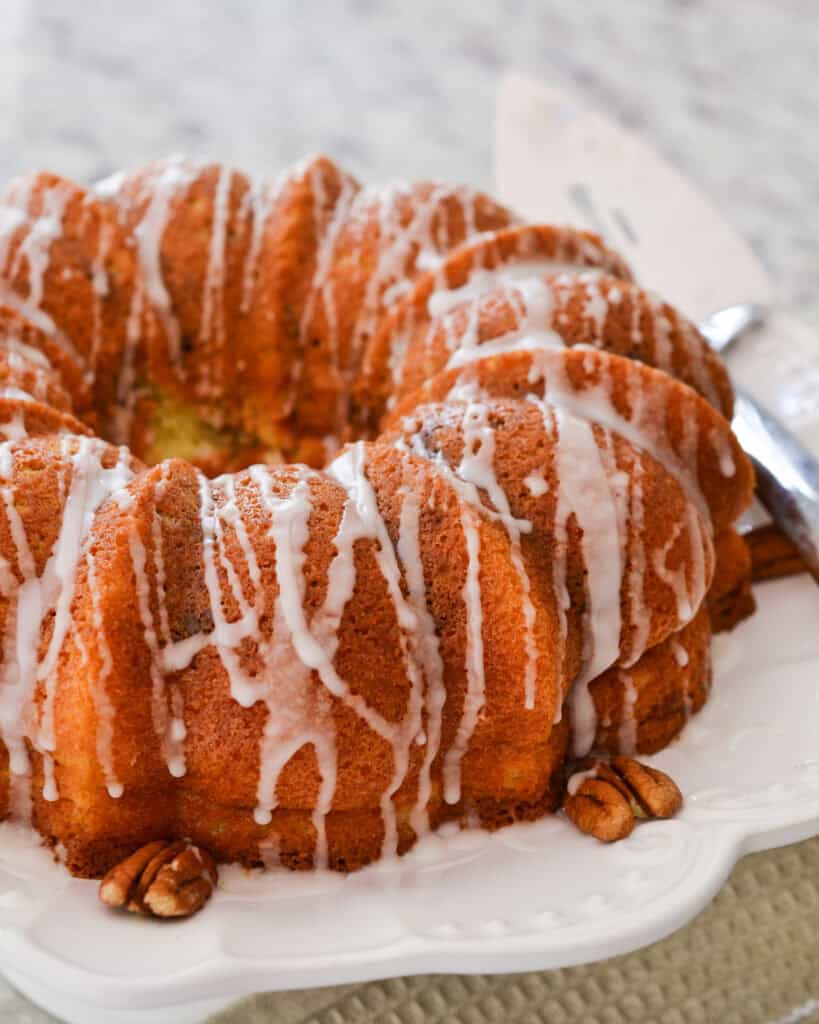 Unsliced Sock It to Me Cake close up.