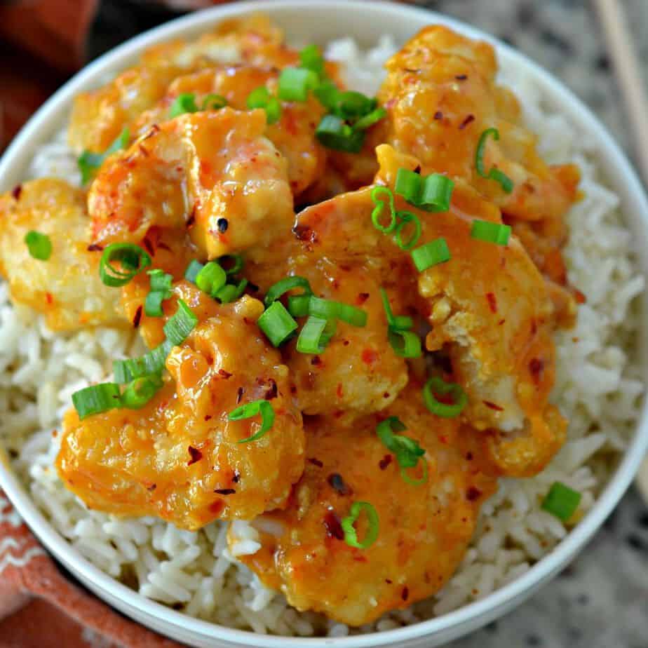 Bang Bang Shrimp is sweet and spicy, perfectly served over steamed white rice
