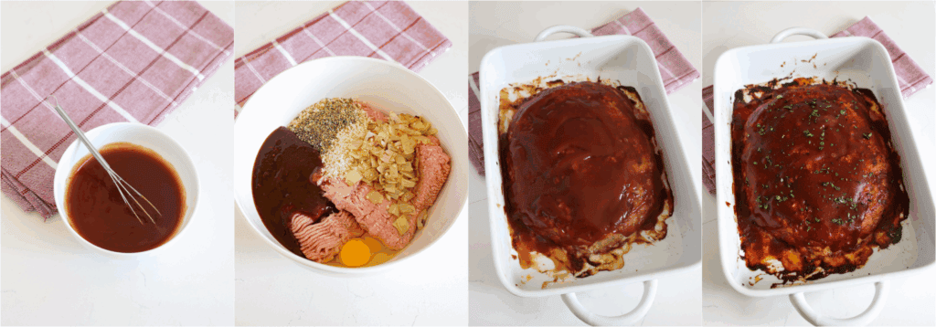 Some of the steps to making turkey meatloaf. Mix the ground turkey, onion mixture, Italian seasoning, black pepper, Panko breadcrumbs, eggs, and ¾ cup barbecue sauce. Shape the mixture into a wide loaf in a large baking dish. Mix the remaining barbecue sauce, ketchup, and Worcestershire sauce. 

Spread ⅓ of the mixture over the meatloaf and bake for 40 minutes. Spread the remaining mixture over the meatloaf, then bake for another 20 minutes, or until the internal temperature reaches 160 degrees.