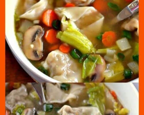 Homemade Pork Stuffed Wonton Vegetable Soup