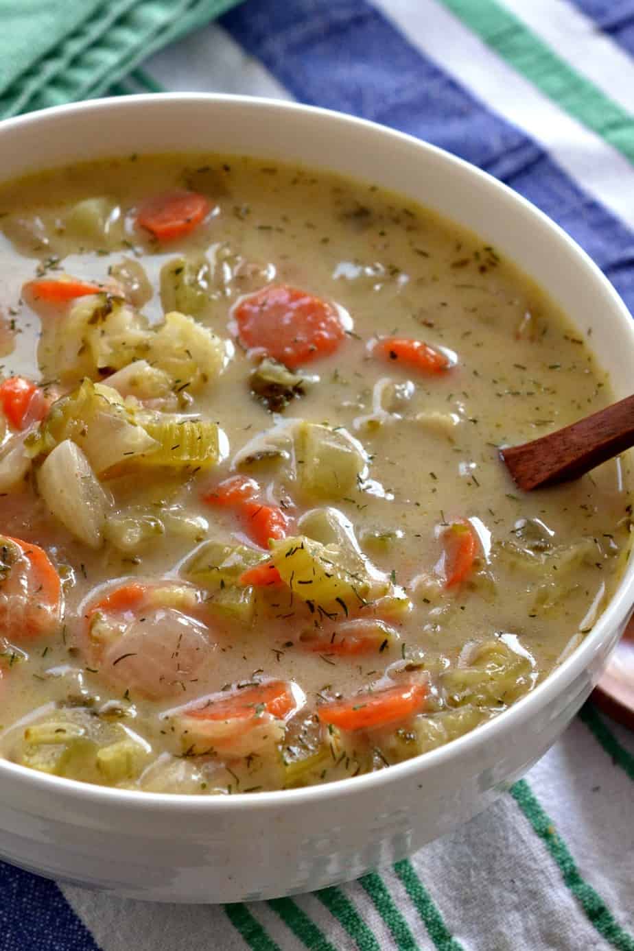 Creamy dill pickle soup combines onions, carrots, celery, and herbs for a delicious, unique flavor