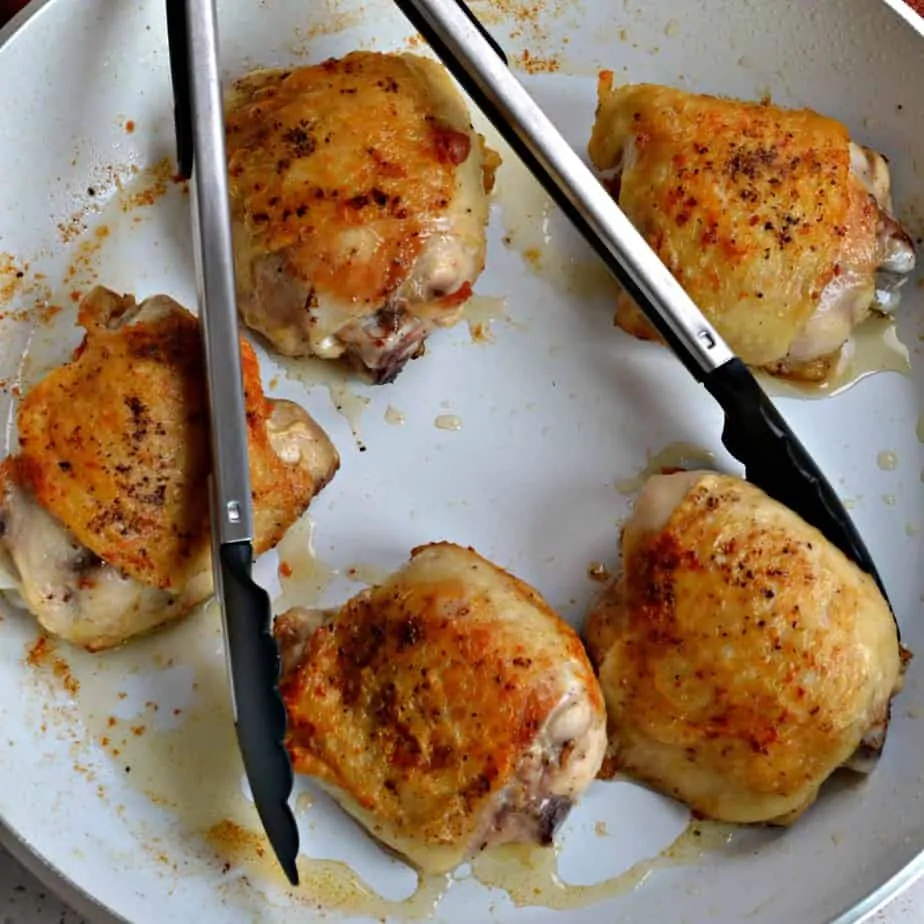 Skillet-cooked chicken thighs are perfect for this apricot chicken recipe