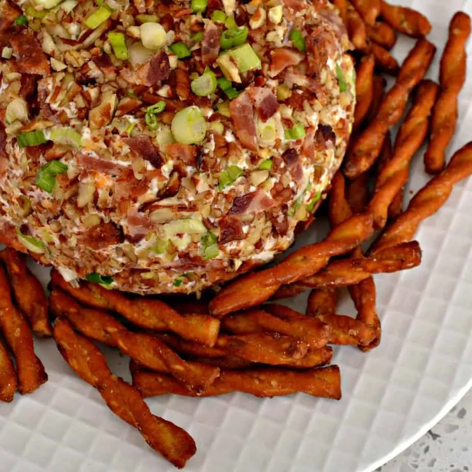 This flavor packed bacon ranch green onion cheese ball is a simple make-ahead appetizer that's perfect for any get-together