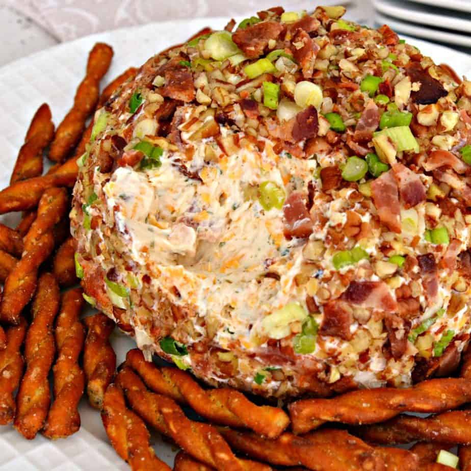 This Creamy Bacon Ranch Cheese Ball is easy to make and bursting with flavor.