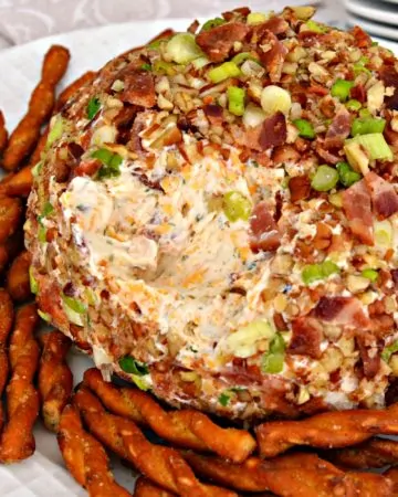 This Creamy Bacon Ranch Cheese Ball is easy to make and bursting with flavor.