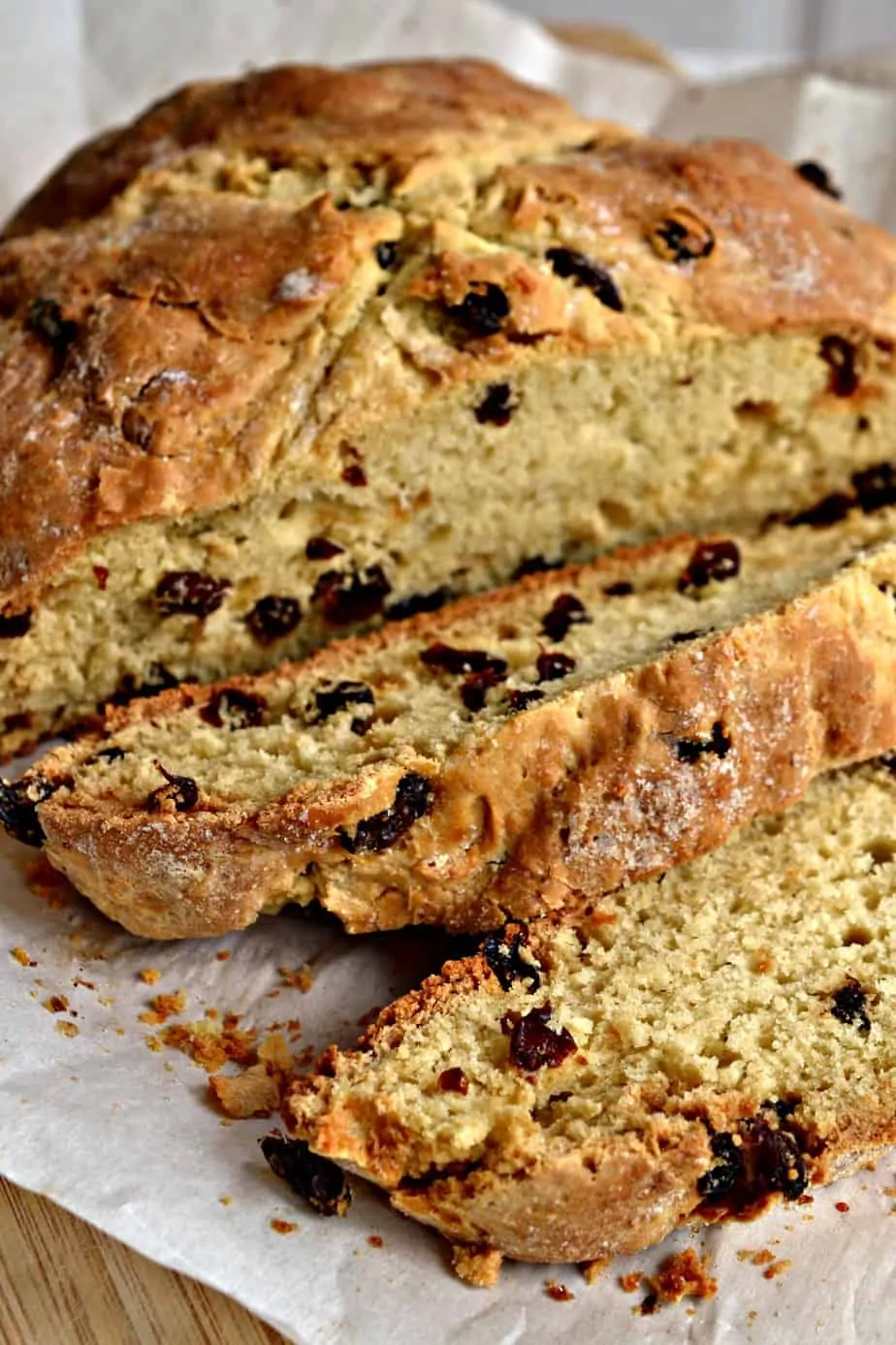 Classic Irish soda bread has a crispy crust with a moist, soft inside with sweet raisins in every bite