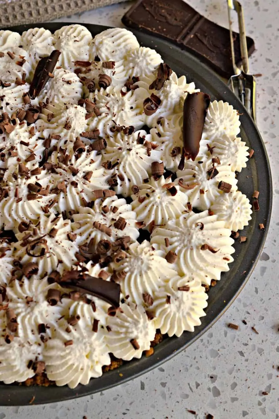 This decadent chocolate pie is perfect for potlucks, birthdays and neighborhood shindigs. 