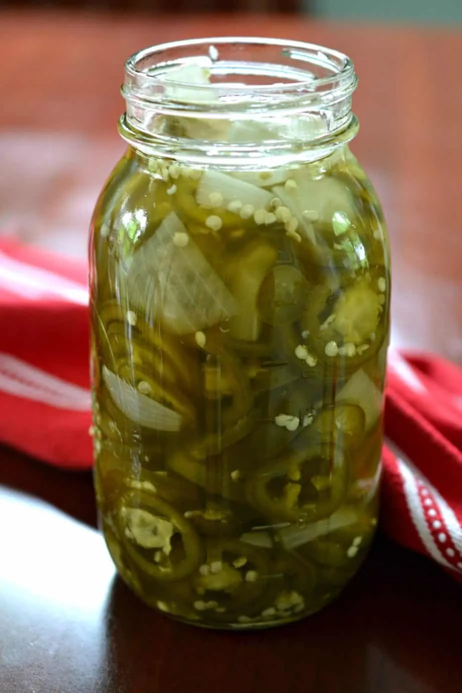 Jarred homemade pickled jalapenos and onions