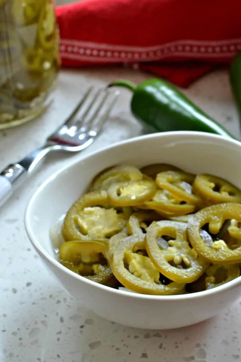 Sliced jalapenos have been pickled