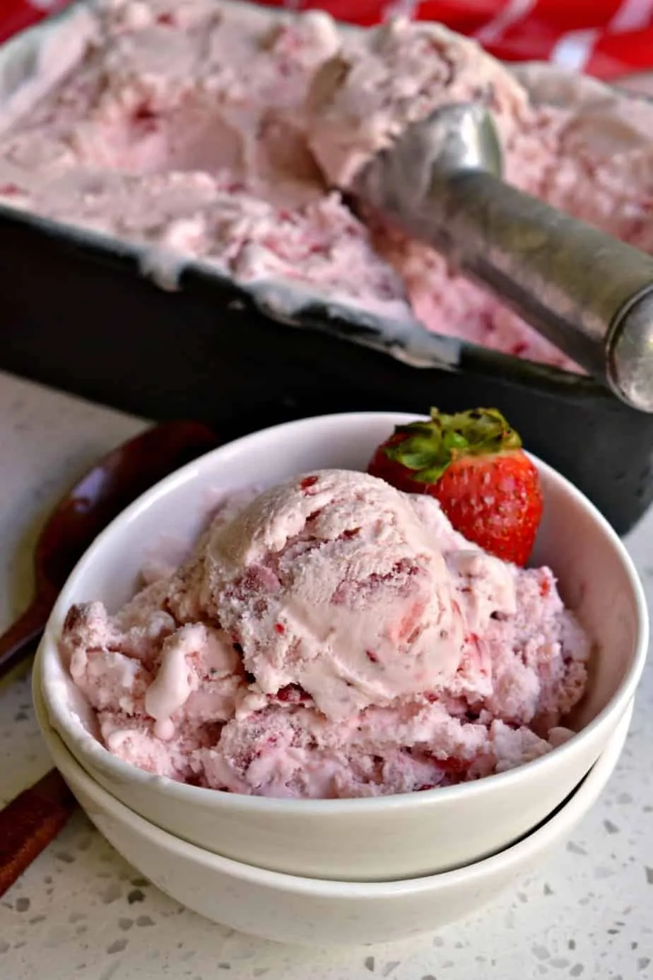 You are going to love the little bits of sweetened smashed strawberries mixed in this Strawberry Ice Cream. 