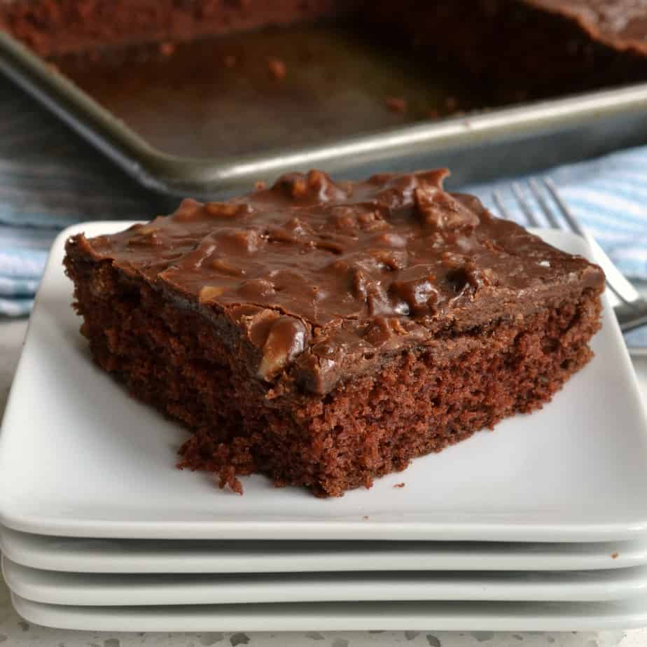 Texas Sheet Cake is the perfect potluck, pool party, birthday party and family reunion dessert.  