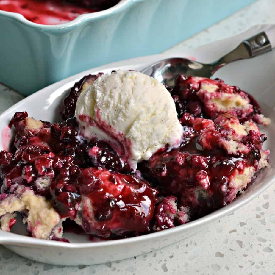 This southern style blackberry cobber is at the top of our scrumptious list and is so much easier than a pie.