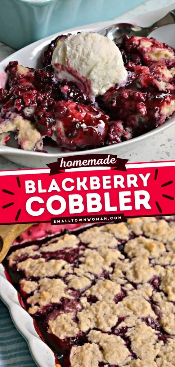 Blackberry Cobbler with a flaky buttery biscuit topping