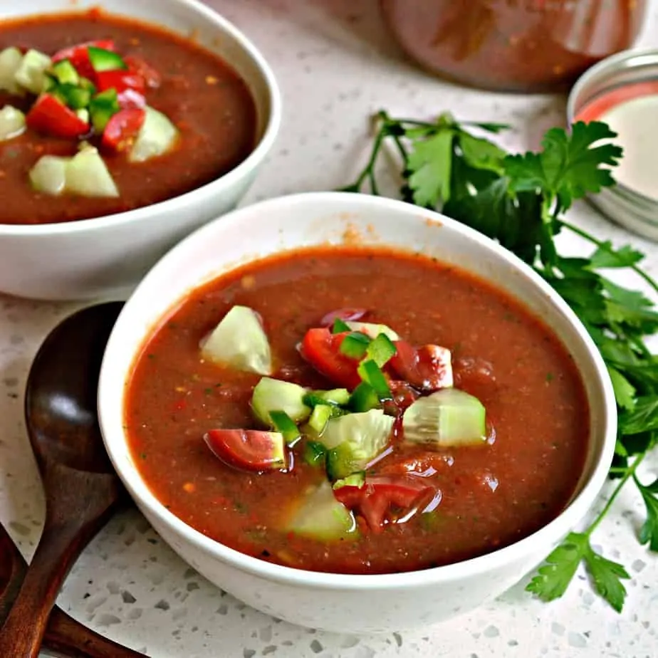 This chilled gazpacho soup is one of my favorites because it is literally bursting with flavor and so easy to make.
