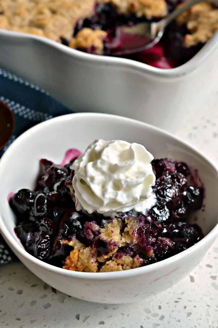 This scrumptious southern Blueberry Cobbler is made in two easy steps with fresh or frozen blueberries. 