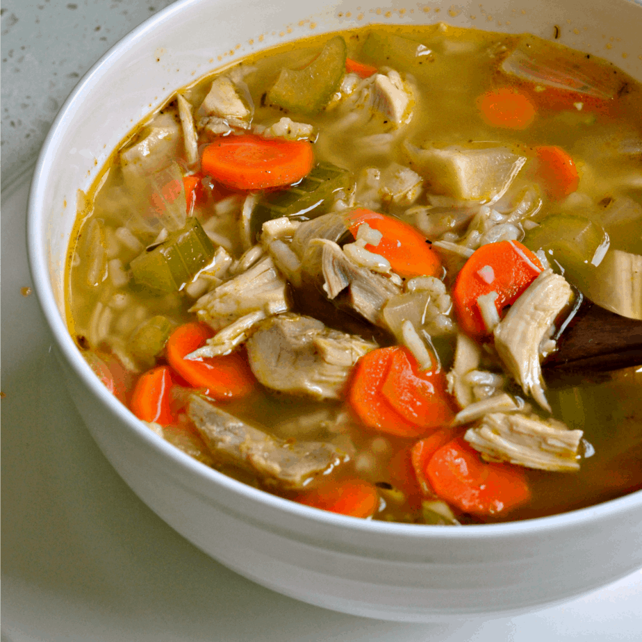 This easy Chicken and Rice soup is made with simple ingredients in about thirty minutes.
