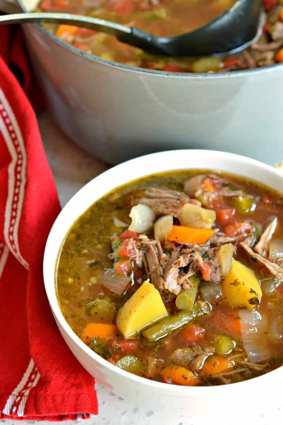 I like to make this Vegetable Beef Soup with a slow simmered chuck roast. 