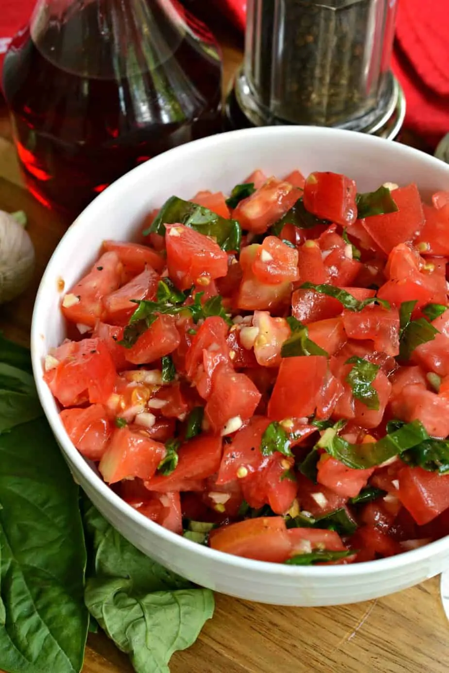 Fresh diced tomatoes mixed with basil is the perfect Bruschetta topping