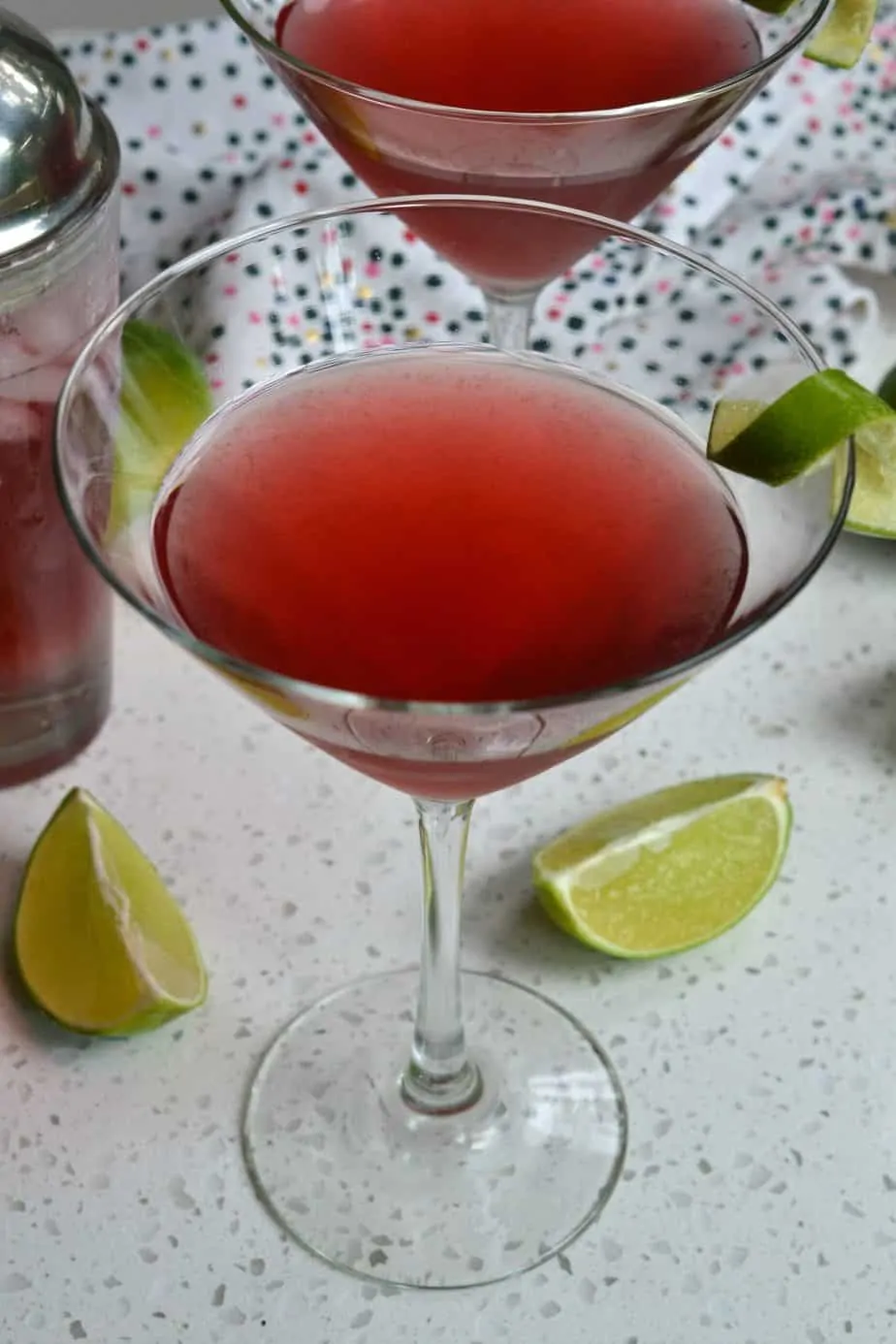 This tasty and gorgeous cranberry orange Cosmopolitan Drink is made in less than two minutes in a cocktail shaker.