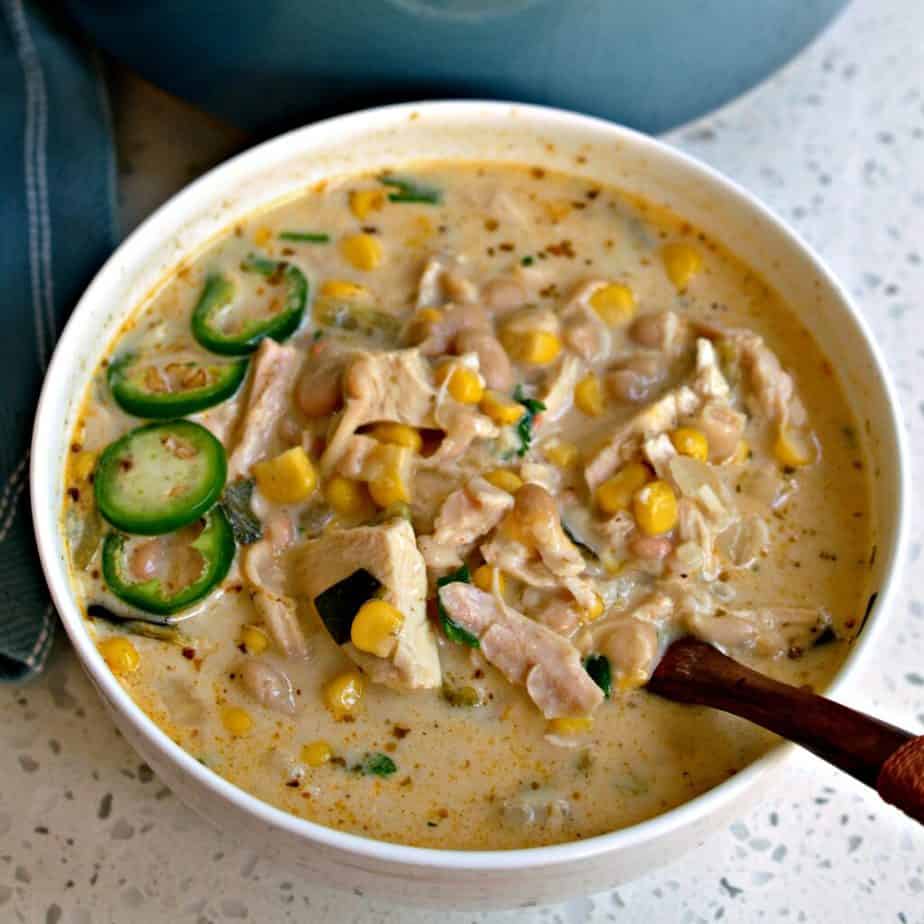 White Chicken Chili (creamy with fresh poblano peppers)