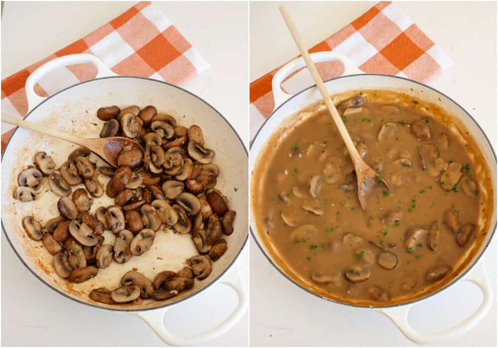 Some of the steps to making mushroom gravy. Start by melting a little butter in a large skillet over medium-high heat. Add the mushrooms and cook until brown, stirring several times. Then, reduce the heat and add the garlic and thyme, cooking for about 1 minute, stirring constantly.
Sprinkle the mushrooms with flour and continue cooking for a few minutes, stirring continuously. Slowly add the beef stock, stirring to combine. Simmer for about 10 minutes. Season with fresh cracked black pepper and salt to taste.