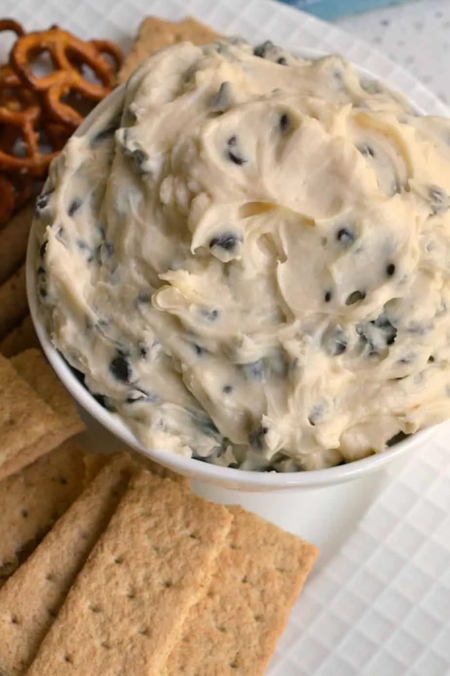 Serve Cookie Dough Dip with pretzels, graham crackers and fresh strawberries for an over the top dessert.