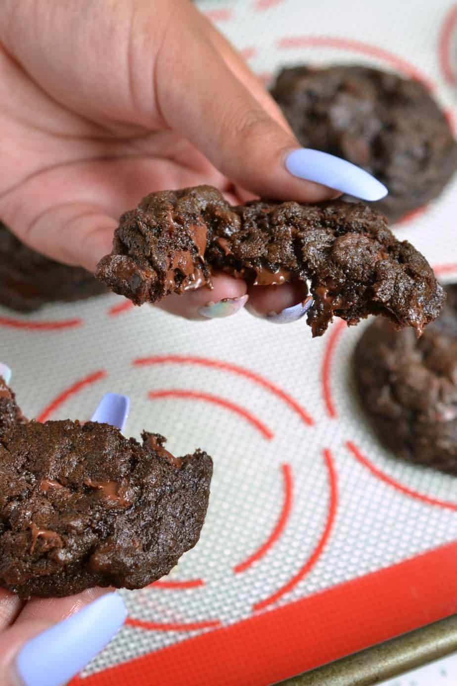 Chocolate lovers unite around these easy to make moist cookies with a rich deep chocolate bang.