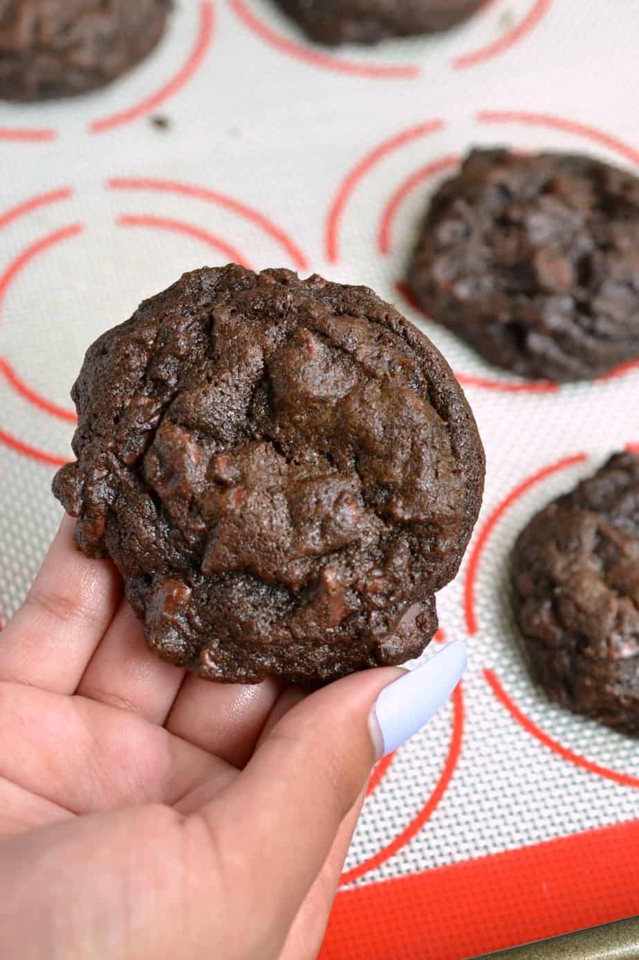 These Double Chocolate Chip Cookies are a chocolate lovers delight with a rich moist bite and a slightly chewy finish.