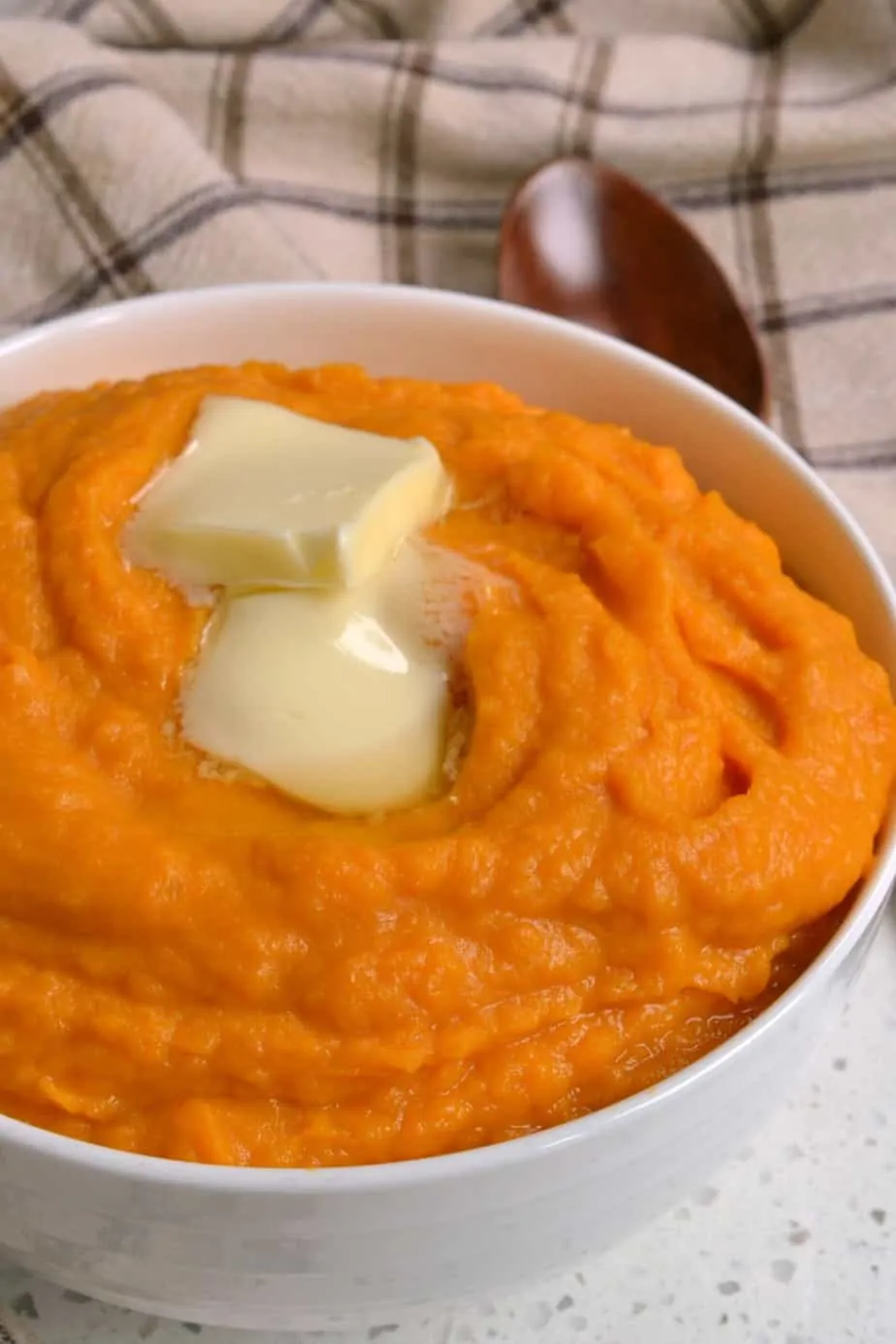 Mashed Sweet Potatoes are delicious with roasted turkey, baked ham, roasted chicken, and ham steak. 