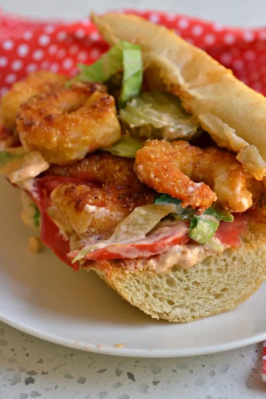 Treat yourself to this mouthwatering good Shrimp Po Boy. 