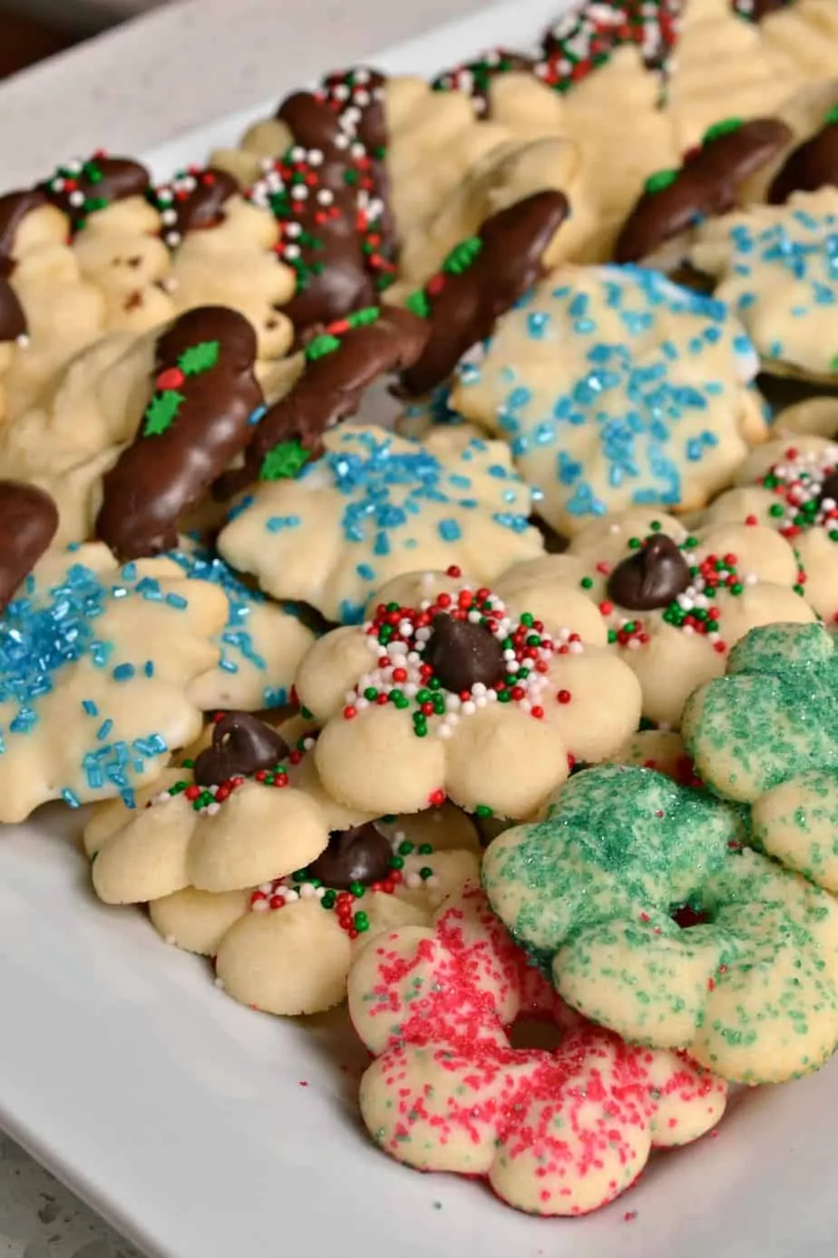 These petite buttery Spritz Cookies are the perfect holiday treat.