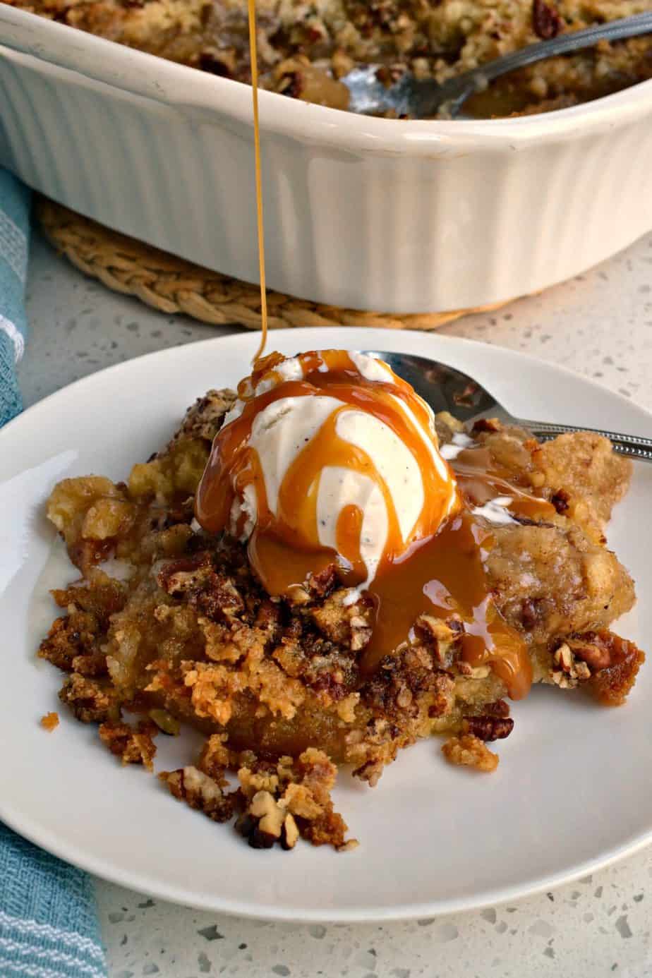 This delectable Apple Dump Cake is made quick and easy with just eight ingredients and ten minutes prep time. 