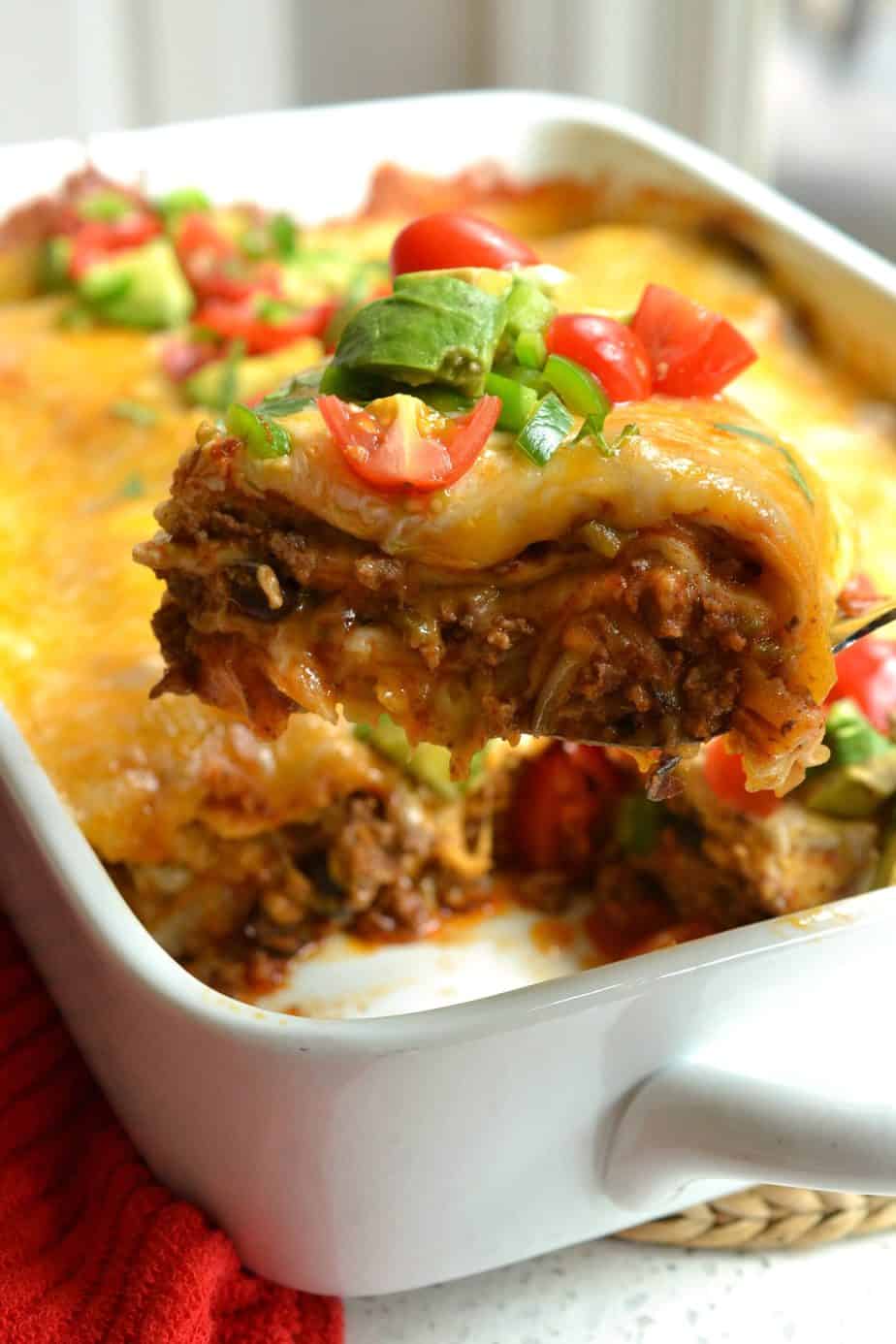 Beef Enchilada Casserole with Homemade Enchilada Sauce