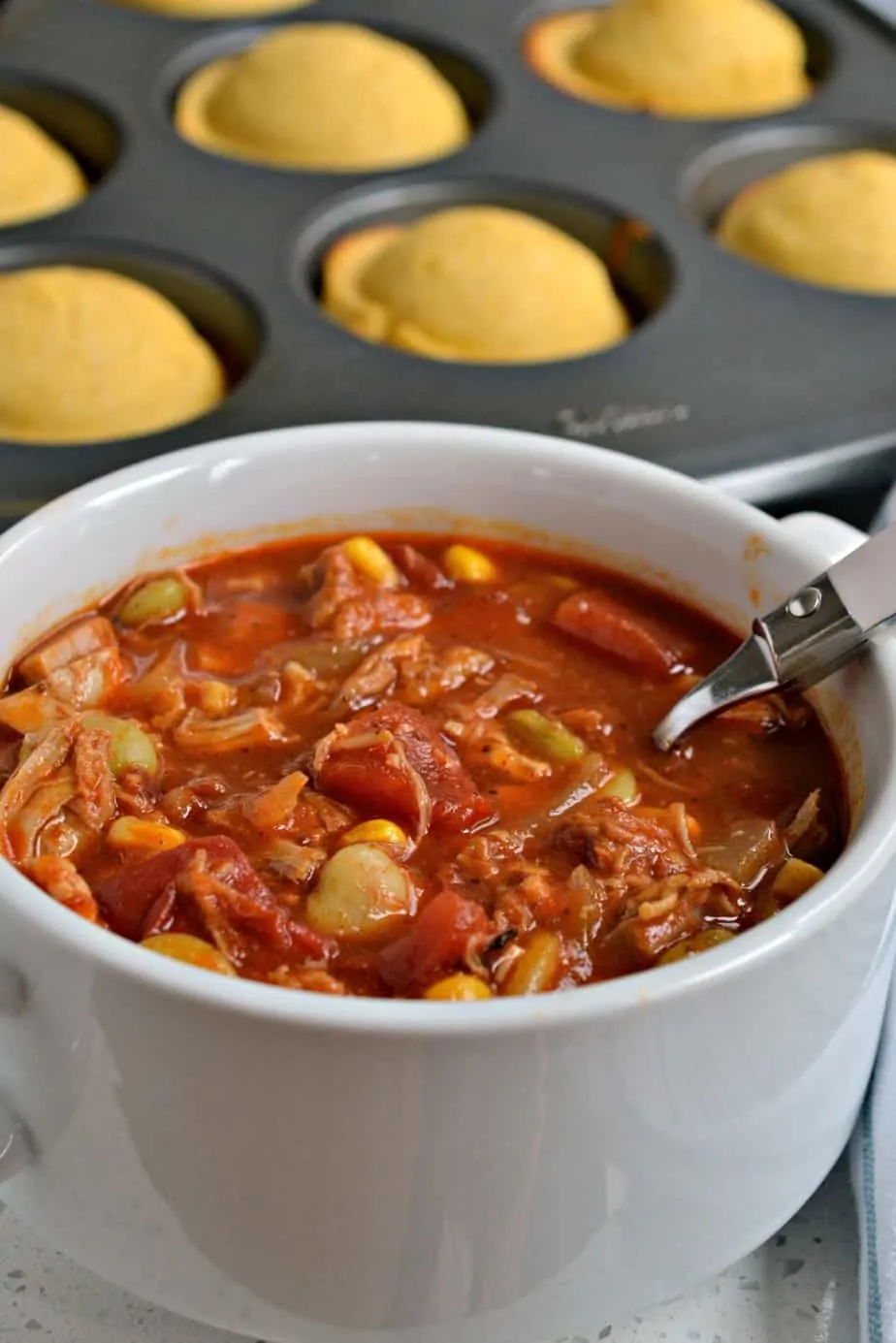 With already cooked meats this Brunswick Stew recipe comes together quickly and easily.