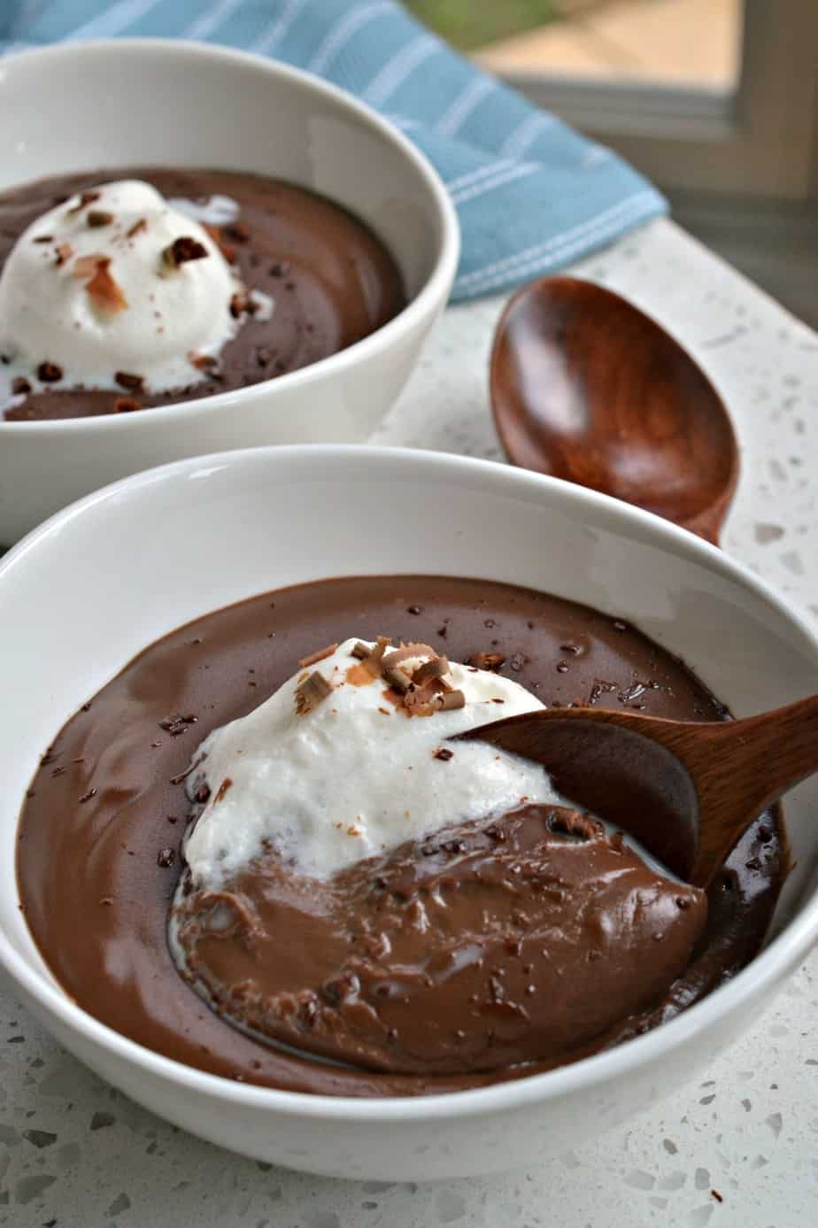 This rich and velvety smooth kid friendly chocolate pudding comes together quickly right on your stovetop in less than twenty minutes.
