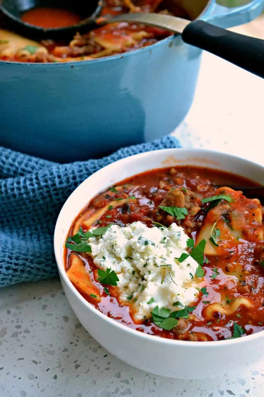 Lasagna Soup brings all the wonderful flavors of a delectable layered Italian lasagna together in a simple soup.