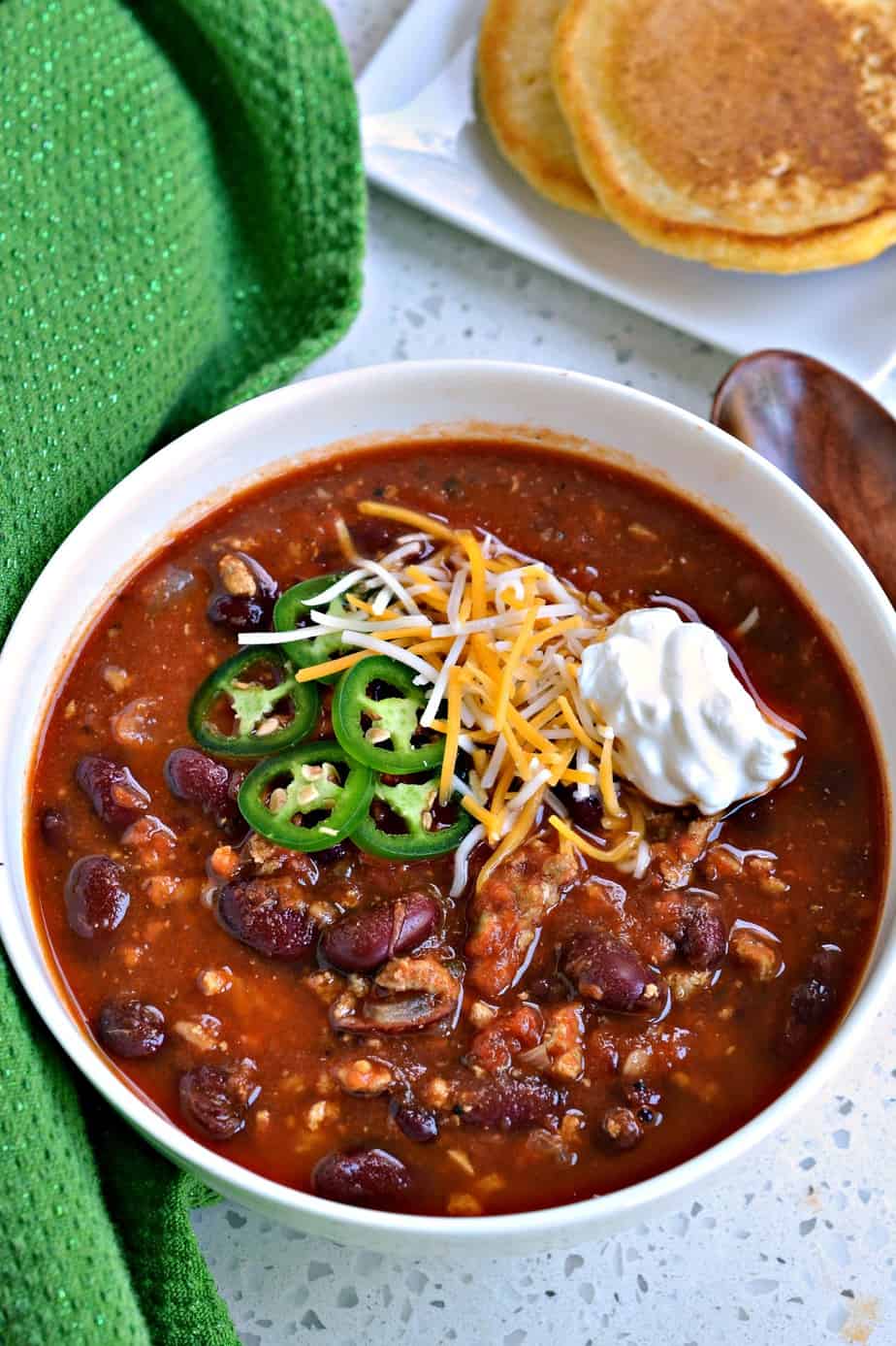 This thick, robust, hearty and flavorful Turkey Chili has the perfect blend of spices. 