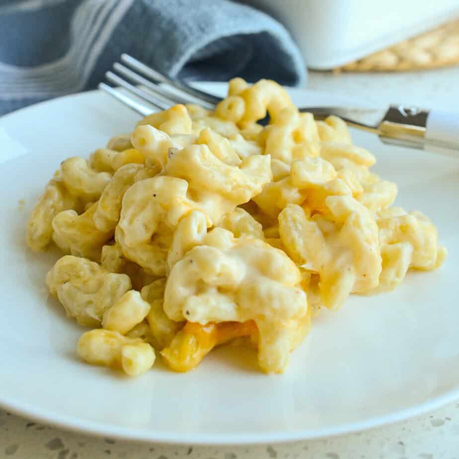 Baked Mac and Cheese on a white plate